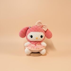 Handmade Melody Plush for Cute Sanrio Decor, Melody Crochet Sanrio Doll